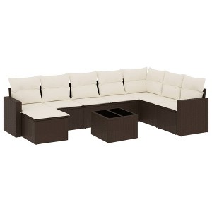 vidaXL 9 Piece Patio Sofa Set with Cushions - Brown and Cream With Table - 1 of 4