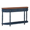 Hostack 52'' Retro Curved Wood Console Table with Open Shelf and 2 Drawers for Living Room and Hallway, Navy Blue and Brown Top - 2 of 4