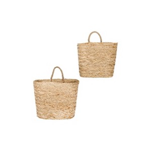 Storied Home Set of 2 Decorative Handwoven Seagrass Wall Baskets Beige: Wicker Storage with Handles - 1 of 4