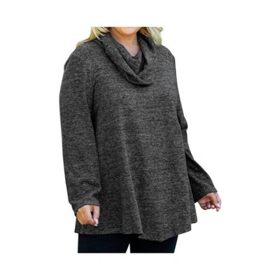 Women's Brushed Hacci Cowl Long Sleeve Tunic - Plus - On The Plus Side
