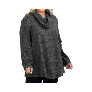 Women's Brushed Hacci Cowl Long Sleeve Tunic - Plus - On The Plus Side - 1 of 2