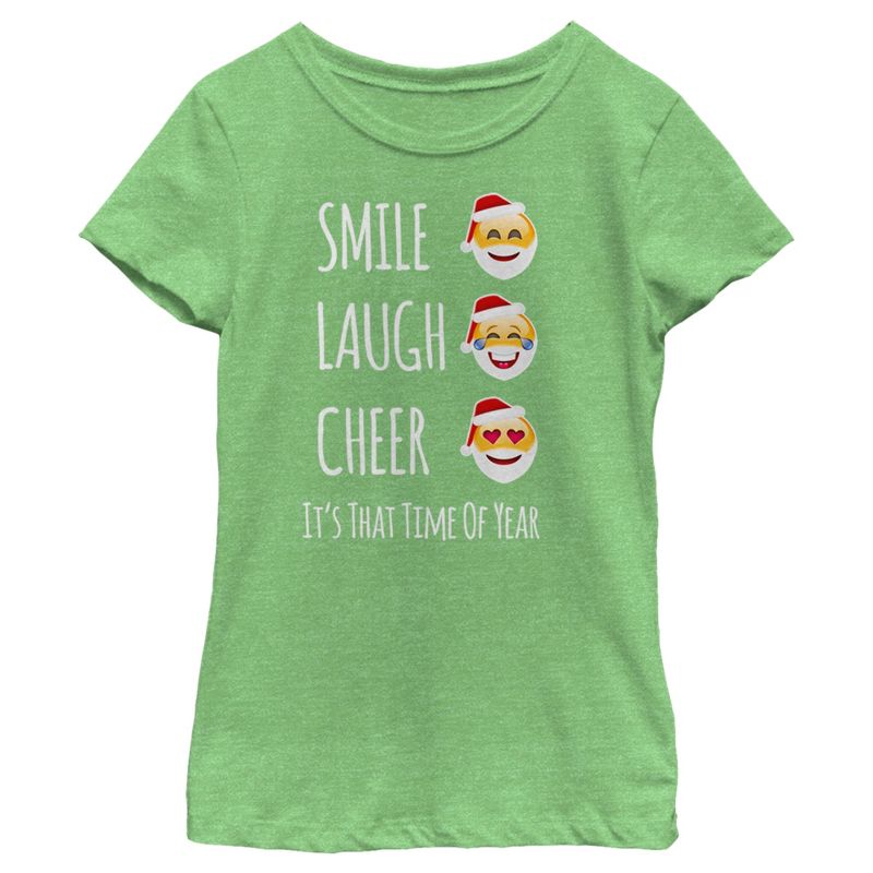 Girl's Lost Gods Christmas Santa Smile Laugh Cheer Emoji T-Shirt, 1 of 5