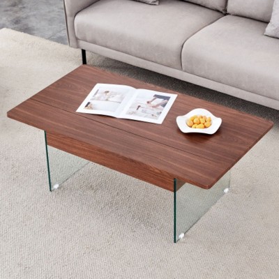 Versatile Black Marble Lift-Top Coffee Table with Glass Legs, for Home & Office
