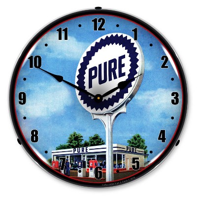 Collectable Sign & Clock | Pure Gas Station LED Wall Clock Retro/Vintage, Lighted