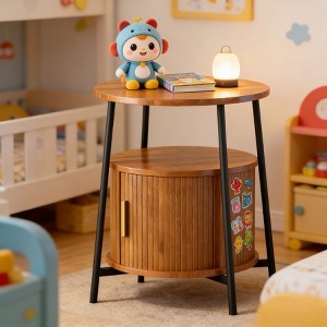 1PC/2PCS Fluted 2 Tiers Side Table Charging Station Round Storage Cabinet Mid Century Modern End Table Small Space Bedroom Living Room - 1 of 4