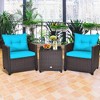 Tangkula 3PCS Outdoor Patio Rattan Conversation Set w/ Beige & Turquoise Cushion - 2 of 4