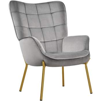 Yaheetech Velvet Upholstered Accent Chair with Tufted High Back Metal Legs for Living Room