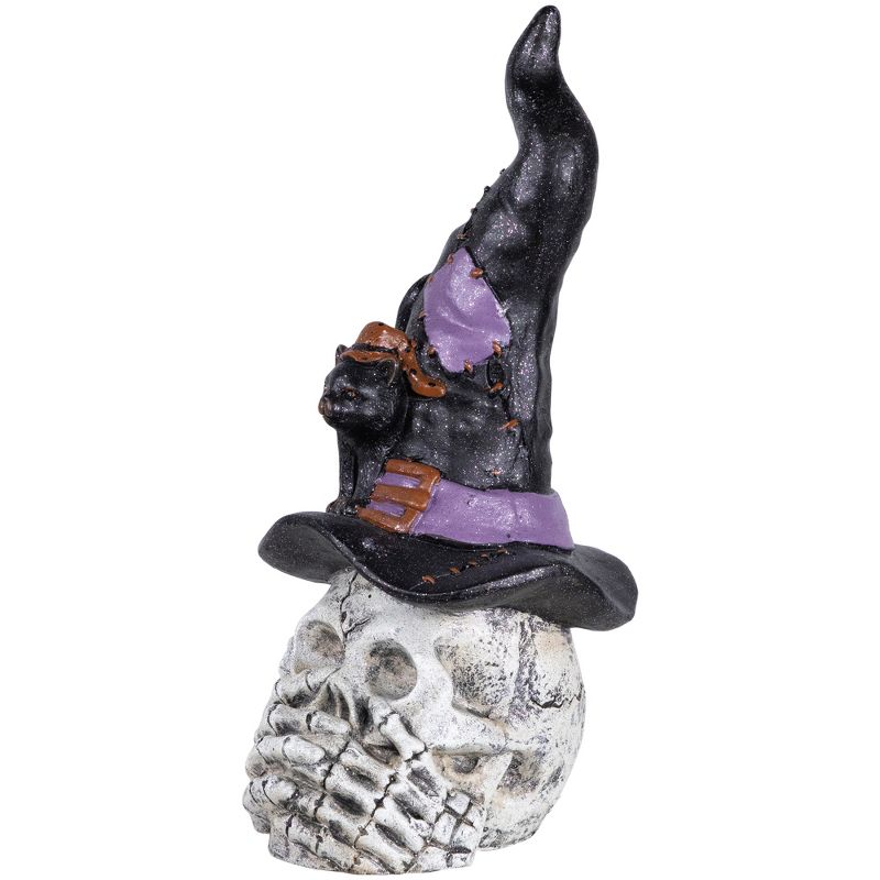 Northlight 22.75" Skull in Witch Hat with Black Cat Halloween Decoration, 4 of 9