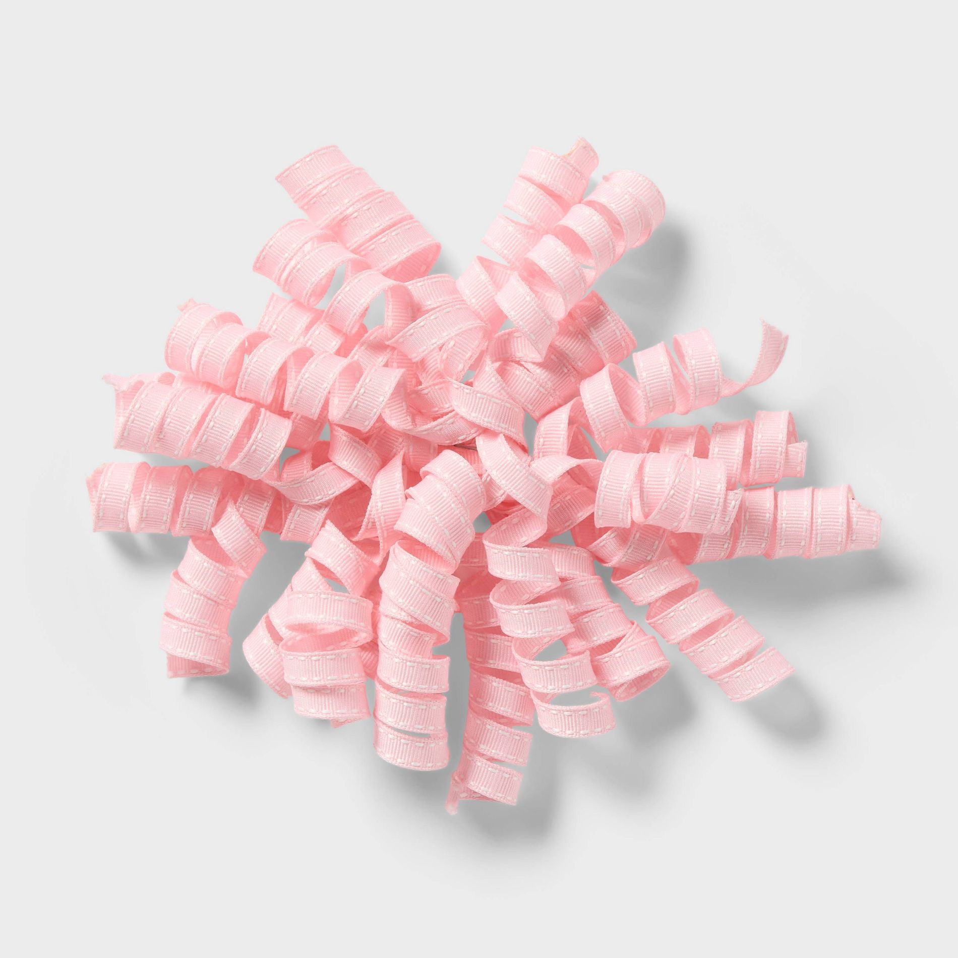 7" Fabric Stitch Curly Gift Bow Light Pink/White  - Spritz™