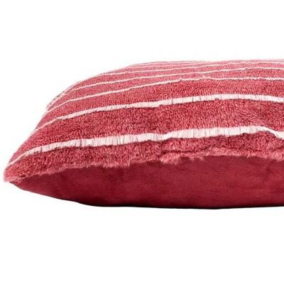Red Striped Faux Fur 20" Square Accent Pillow