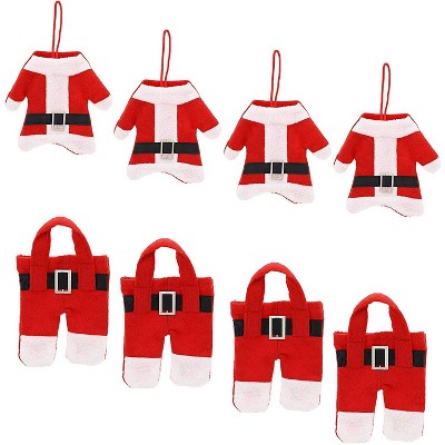 Blue Panda 8 Pack Santa Suit Christmas Xmas Silverware Utensils Holder for Kitchen Decoration, 2 Designs, 4-5"