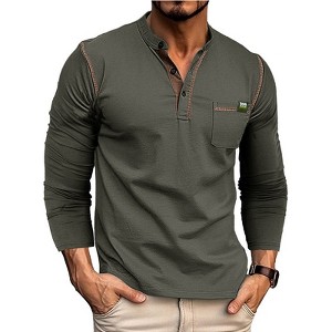 Attraco Men's Long Sleeve Henley Shirt Color Block Casual Pocketed T-Shirt Tops - 1 of 4