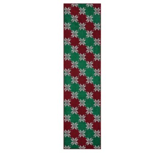 Christmas Area Rugs Living Room Washable Non-Slip Backing, Boho Christmas Snowflakes Checkered Low Pile Soft Durable Floor Mat Bedroom Dining Room - 1 of 4