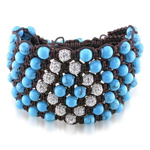 EVERLY JEWELRY | Brown Cotton Cord Shambhala Cuff Bracelet with Turquoise and White Cubic Zirconia Beads - 1 of 1