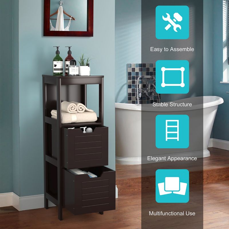 Costway Bathroom Wooden Floor Cabinet Multifunction Storage Rack Stand Organizer Gray\Black, 5 of 13