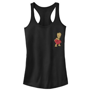 Juniors Womens Marvel Guardians of the Galaxy Valentine's Day Groot Heart Racerback Tank Top - 1 of 4