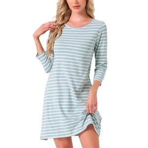 INSPIRE CHIC Women's Sleepwear Cotton Stripe 3/4 Sleeve Round Neck Midi Contrast Color Soft Sleepdress Nightgown - 1 of 4