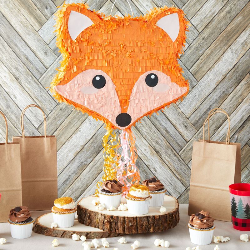 Blue Panda Small Pull String Fox Pinata for Woodland Birthday Party Decorations 16 x 13 In, 2 of 8