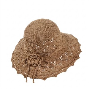 Anna-Kaci Women's Crochet Wide Brim Sun Hat with Scalloped Edge