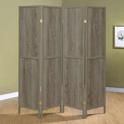 Vynxaria gray Driftwood and Light gray 4-Panel Folding Screen