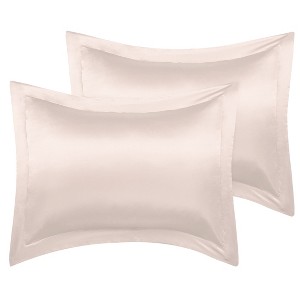 PiccoCasa Satin Silky Oxford Machine Washable Envelope Closure Euro Sham Pillowcases 2 Pcs - 1 of 4