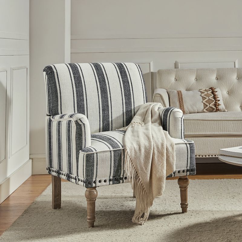 Venere Bedroom Wooden Upholstered Armchair with Nailhead Trim and Unique Stripe Design | ARTFUL LIVING DESIGN, 1 of 11