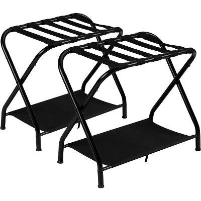 Heybly Luggage Rack,Pack of 2,Steel Folding Suitcase Stand with Storage Shelf for Guest Room Bedroom Hotel