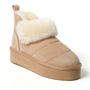 Fireside by Dearfoams Women's Bayswater Genuine Shearling Quilted Platform Bootie - 1 of 4