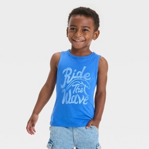 Toddler Boys' Short Sleeve Ride The Wave Tank Top - Cat & Jack™ Blue - 1 of 4