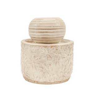 7" x 8" Abeline Floral White Glaze Stoneware Antique Plug-In Decorative Tabletop Water Fountain - 1 of 4