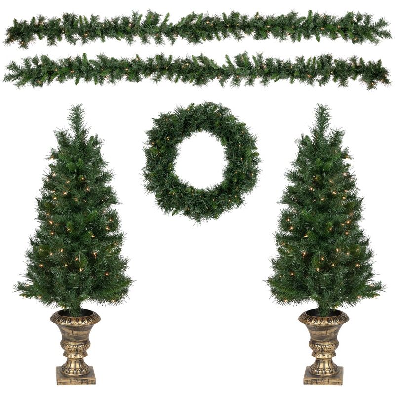 Northlight Pre-Lit Battery Operated Norwich Pine Artificial Christmas Entryway Set - 5-Piece - Clear Lights, 1 of 9