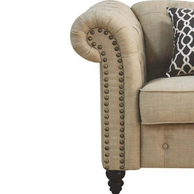 Sustainably Sourced Beige Linen and Leather Accent Chair