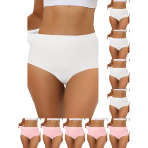 INSPIRE CHIC Women's Elastic High-Waisted Unlined Breathable No-Show Hipster Underwear 10 Packs - 1 of 4