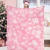 Lomsoe Pink Snowflake Flannel Throw Blanket, Winter Holiday Decorative Blankets, Super Soft Cozy Throw Blankets for Home Sofa Couch - 3 of 4