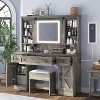 AMERLIFE 47.2" W Farmhouse Makeup Vanity Desk with Sliding Mirror, Dark Oak - 2 of 2