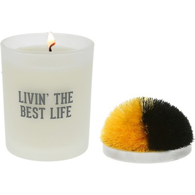 Pavilion Gift Company - Best Life - Black & Yellow - 5.5 oz - 100% Soy Wax Candle with Pom Pom Lid Scent: Tranquility - Flame Candles