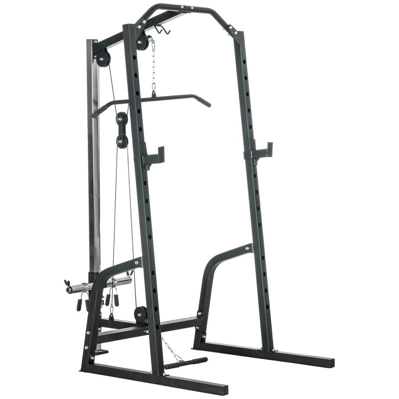 Soozier Multi-Functional Power Cage with Cable Pulley System, 15-Level Squat Rack, Pull up Stand and Push up Stand, 1 of 7