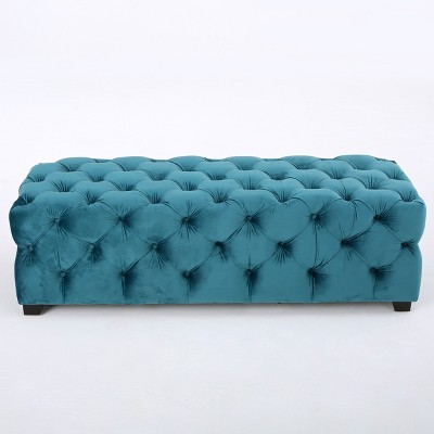 VYNXARIA Teal Ottomans and Benches - 50.75 Inches Long, Modern Glam Design