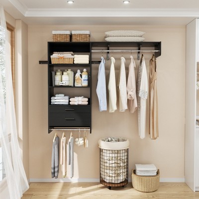 Aheaplus Laundry Room Closet System with Drawer and Hanging Rod, Wall-Mounted Closet Organizer with Adjustable Shelf