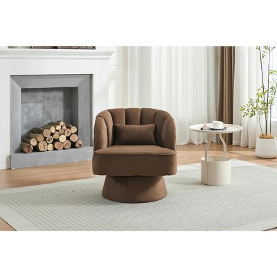 Modern Swivel Barrel Accent Chair, 360 Degree Velvet Upholstered Armchair with Striped Backrest & Plush Padding