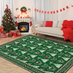 TackView Christmas Rug Washable, Non Slip Low Pile Christmas Tree & Floral Accent Carpet, for Living Room, Bedroom, Kitchen - 1 of 4