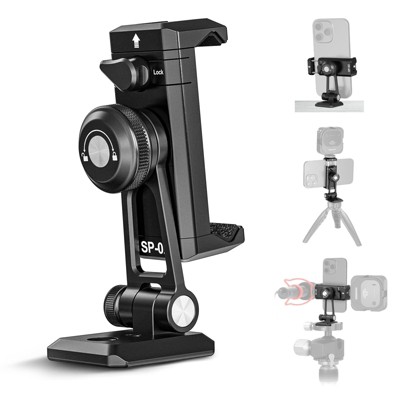 MaseiKar Metal Phone Tripod Mount Adapter with Arca QR Base, Cold Shoe, 360 Deg Swivel, 180 Deg Tilt, for iPhone 15 Pro Max Galaxy S24