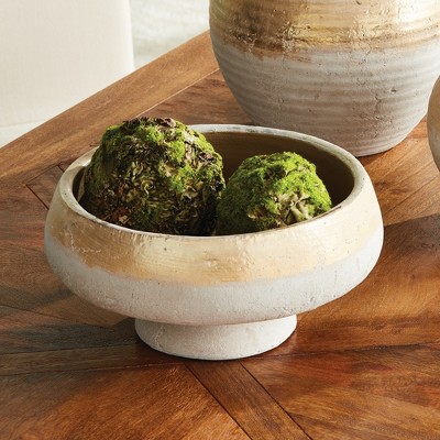 Handcrafted Champagne Glaze Terracotta Decorative Bowl with Stand