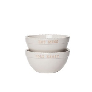 Totalee Gift Hot Mess/Cold Heart Bowls Set of 2 Ceramic White 13.5 oz - 1 of 2