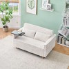 54.13'' Corduroy Pull-Out Sofa with Movable Tabletop, USB Ports and Two Throw Pillows, 2-Seater Convertible Sofa Bed - 3 of 4