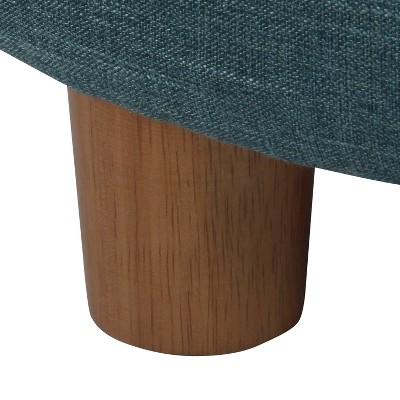 Teal Classic Round Storage Ottoman with Honey Oak Legs