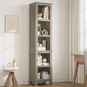 71" Tall Bookcase w/Adjustable Shelves & 31.5" Width, 5 Tier Farmhouse Bookshelf with Wooden Legs - 1 of 4
