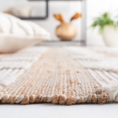 Ivory and Natural Flat Woven Wool Cotton Area Rug, 3' x 5'