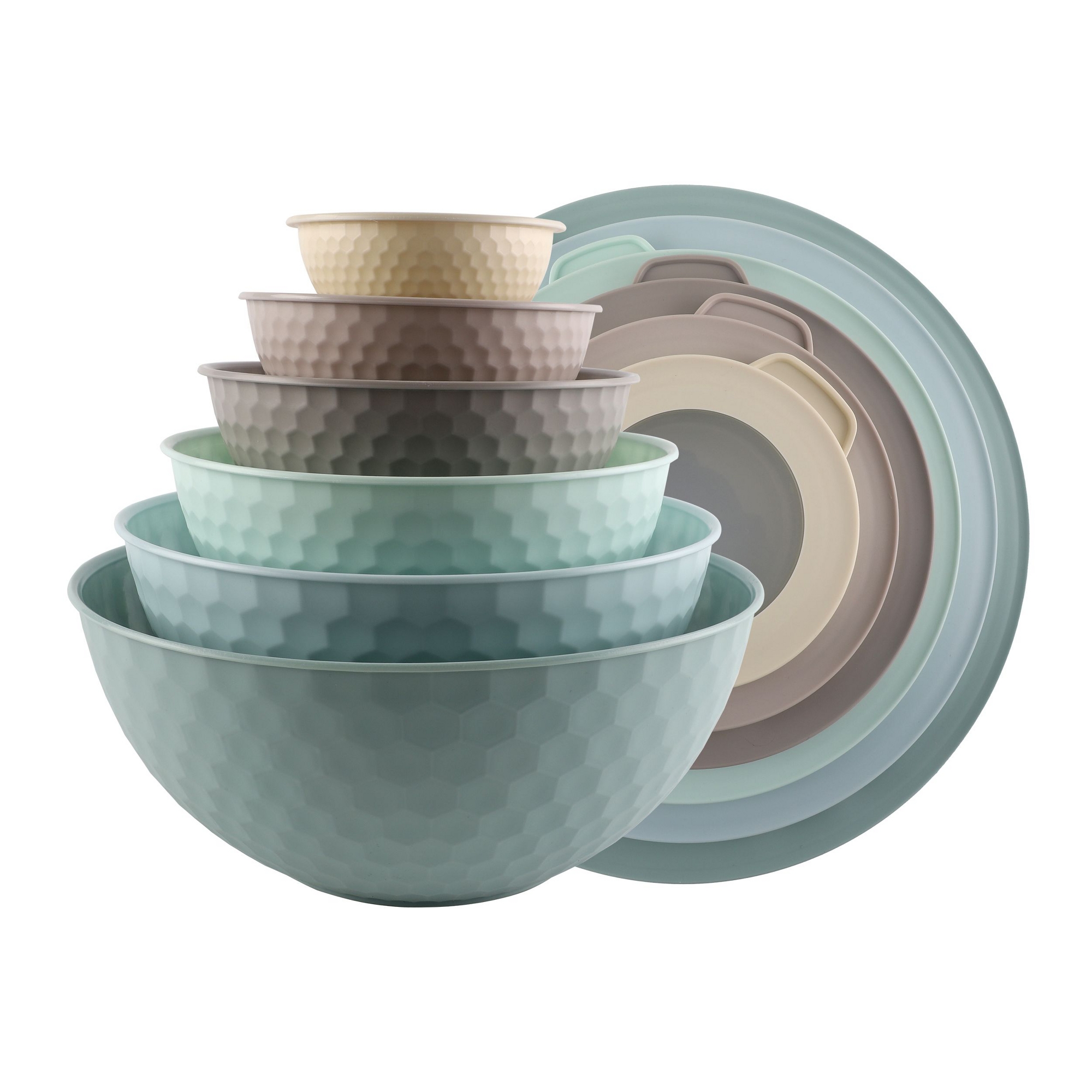 COOK WITH COLOR Embossed Mixing Bowls with Lids 12 Piece MINT