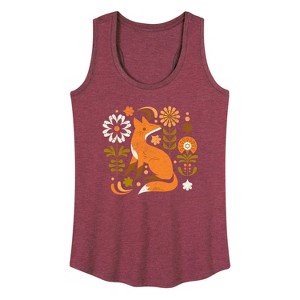 Women's - Instant Message - Autumn Fox & Flowers Graphic Racerback Tank - 1 of 4